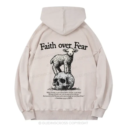 Faith Over Fear Lamb Christian Washed Hoodie